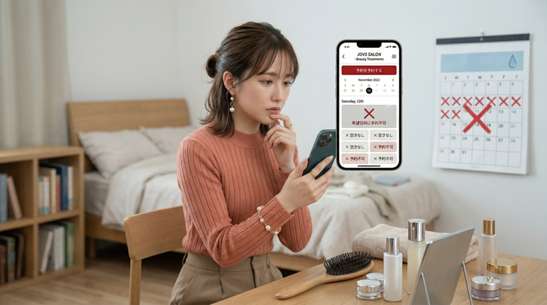 カレンダーを見て脱毛サロンの予約に悩む女性